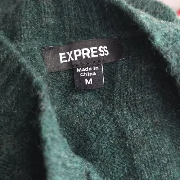 Express Women's Size Medium Emerald Green Cable Knit Crew Sweater - Picture 8 of 9